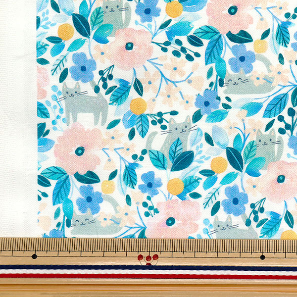 [Cantidad a partir de 5] Tela "USA Cotton Kittens and Flowers DCJ1742-Multi"