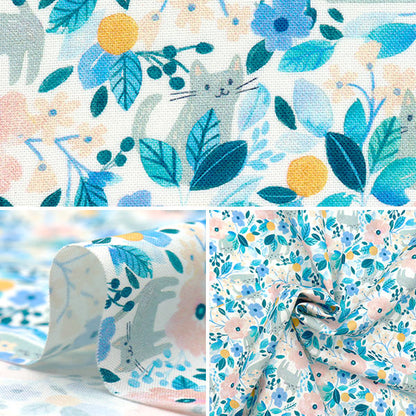 [Cantidad a partir de 5] Tela "USA Cotton Kittens and Flowers DCJ1742-Multi"