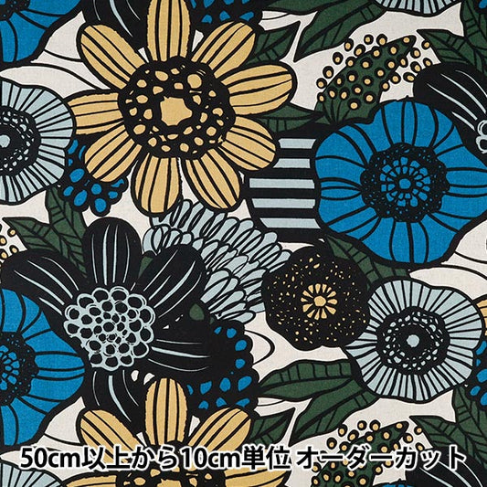 [Quantità da 5] Tessuto "Cotone Lino Tela Life Force Fiore Blu Giallo YK-LIFL-BLYE”