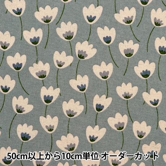 [Количество, начиная с 5] Ткань "Хлопковое льняное холст принт цветочный рисунок синий серый R6501-F"
