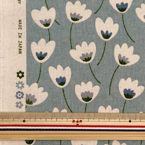 [Quantité à partir de 5] Tissu "Toile en lin en coton imprimé motif floral bleu gris r6501-f"