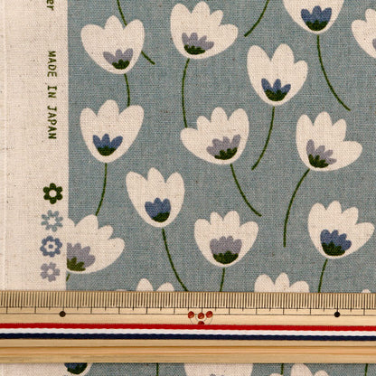 [Quantité à partir de 5] Tissu "Toile en lin en coton imprimé motif floral bleu gris r6501-f"
