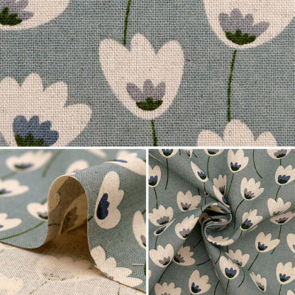[Quantité à partir de 5] Tissu "Toile en lin en coton imprimé motif floral bleu gris r6501-f"