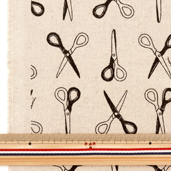 [5부터 시작하는 수량] 천・원단 "면화 캔버스, 가위, 천연 x 블랙 850368-1-1"