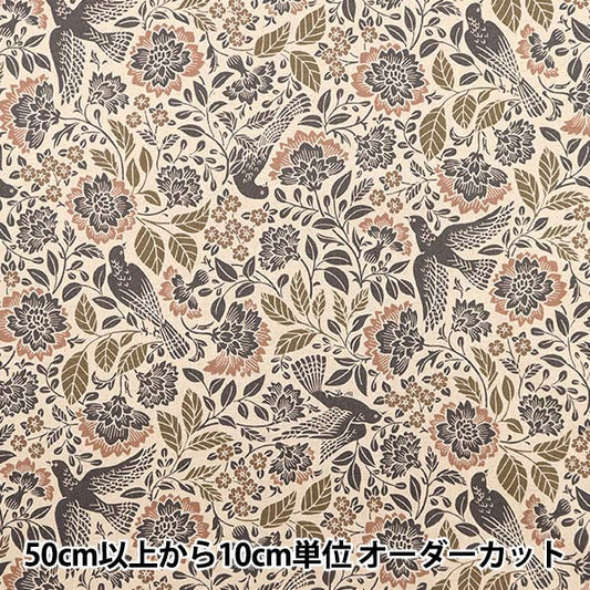 [Количество, начиная с 5] Ткань "Хлопковое льняное холст птицы и цветы Kinari x Pink Flower 40200-A"