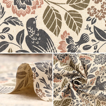 [5부터 시작하는 수량] 천・원단 "면 린넨 캔버스 새와 꽃 키나리 x 핑크 꽃 40200-A"