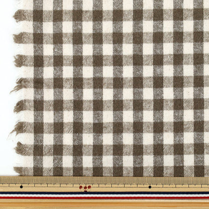 【数量5から】 生地 『綿麻先染起毛ウォッシャブル チェック ダークブラウン 2754-C5』