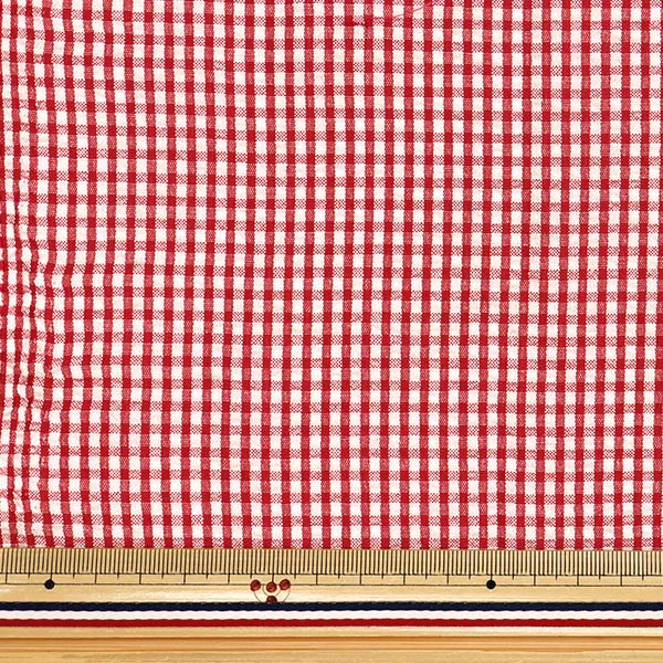【数量5から】 生地 『サッカーギンガム レッド SUC-GIN-5RE』