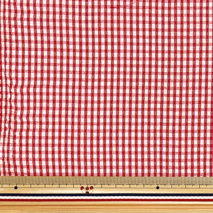 【数量5から】 生地 『サッカーギンガム レッド SUC-GIN-5RE』
