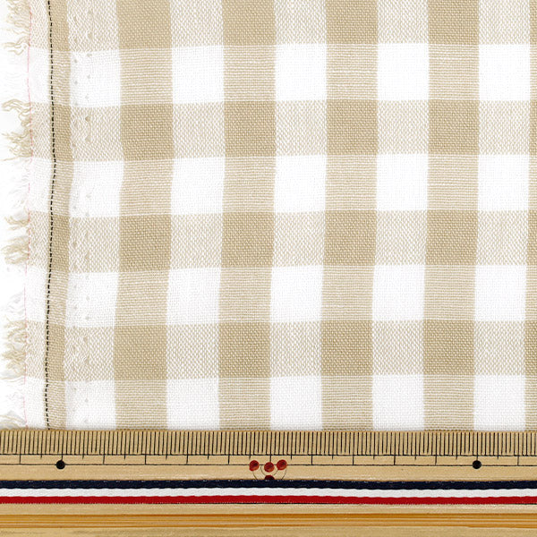 [Anzahl ab 5] Stoff "Leinenähnliches Karo mittelbeige LILI-CHL-1BE“