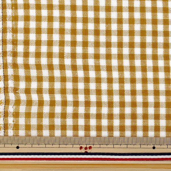[Quantité à partir de 5] Tissu "Carreaux aspect lin petit marron LILI-CHS-2LBR”