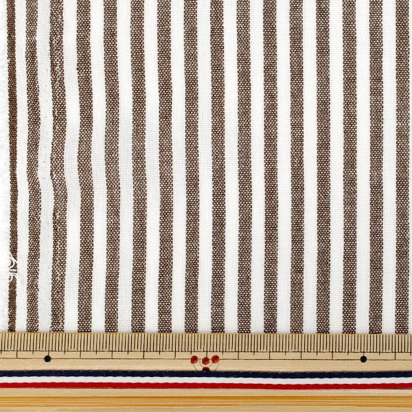 [Quantité à partir de 5] Tissu "Petite rayure aspect lin marron foncé LILI-STS-3DBR”