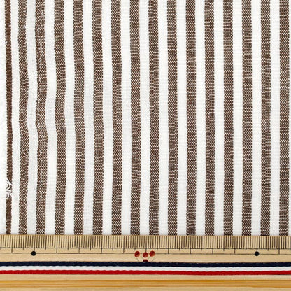[Quantité à partir de 5] Tissu "Petite rayure aspect lin marron foncé LILI-STS-3DBR”