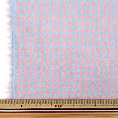 [Anzahl ab 5] Stoff "„Popfarbener Fußball-Gingham-Pink x Saxophon SUC26-PISA“