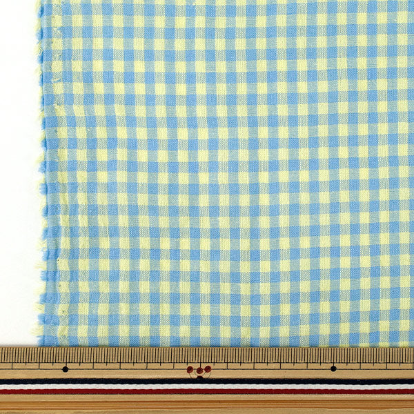 [Anzahl ab 5] Stoff "„Popfarbenes Fußball-Gingham-Gelb x Saxophon SUC26-YESA“