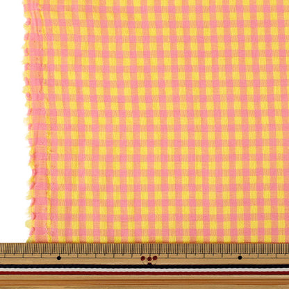 [Anzahl ab 5] Stoff "Pop-farbener Fußball-Gingham-Gelb x Rosa SUC26-YEPI“