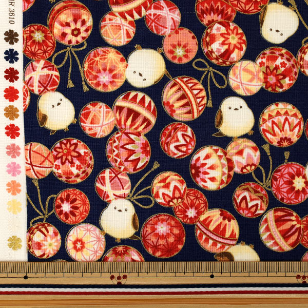 【数量5から】 生地 『シーチング 百華繚蘭 いとおかし シマエナガと毬 HR3610-11E』 Quilt Gate キルトゲイト