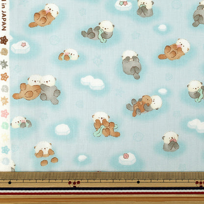 【数量5から】 生地 『シーチング みにふわフレンズ ラッコ ターコイズブルー SP6521-1A』