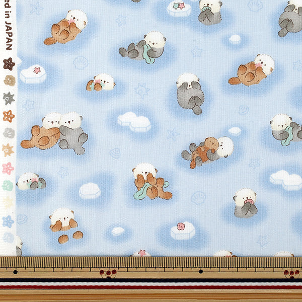 【数量5から】 生地 『シーチング みにふわフレンズ ラッコ スカイブルー SP6521-1E』