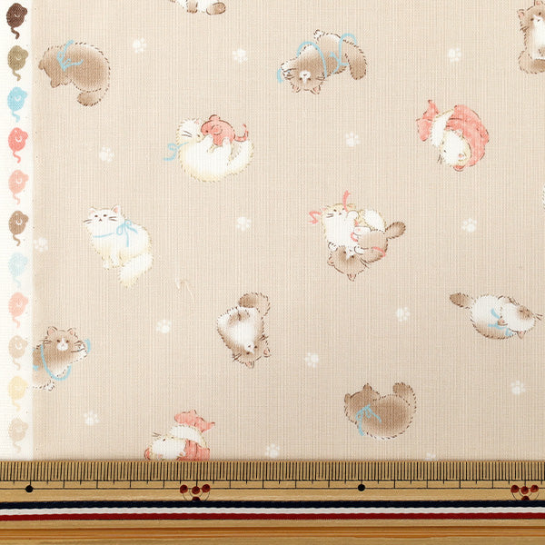 [Quantité à partir de 5] Tissu "siège Minifuwa Friends Chat Marron Clair SP6521-2A"