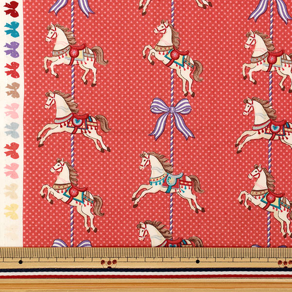【数量5から】 生地 『シーチング ディアリトルワールド リボンカルーセル ローズピンク LW2120-13E』 Quilt Gate キルトゲイト