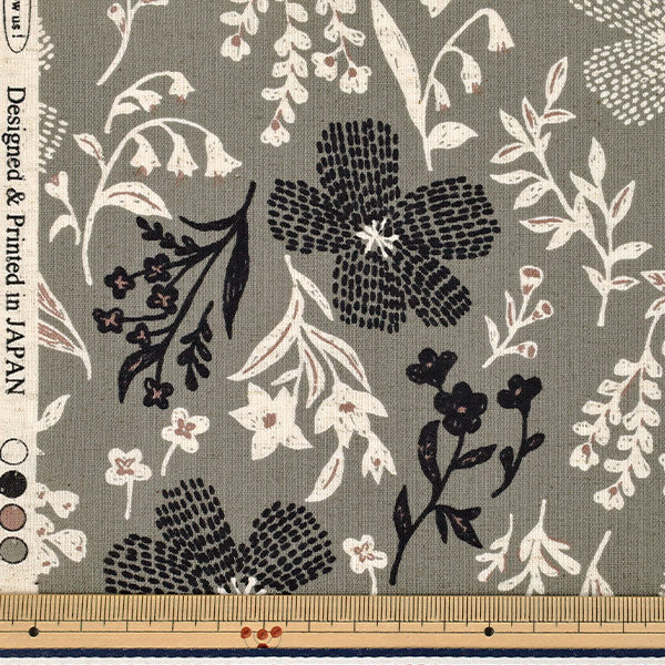 [Quantité à partir de 5] Tissu "lin en cotonsiège Fleur nordique gris AP65902-1B »