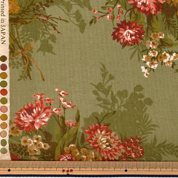 [Quantité à partir de 5] Tissu "lin en cotonsiège Bouquet de fleurs vert AP65902-2B”