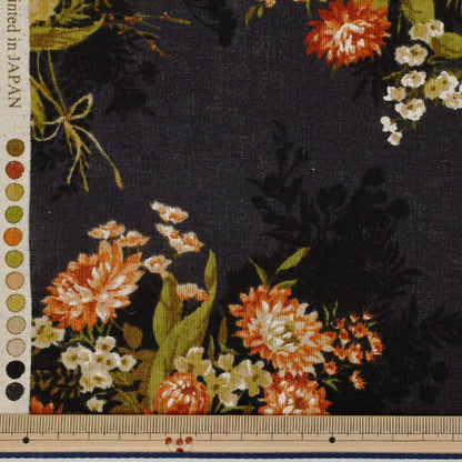 [Cantidad desde 5] Tela "lino de algodonláminas Ramo de flores negro AP65902-2E”