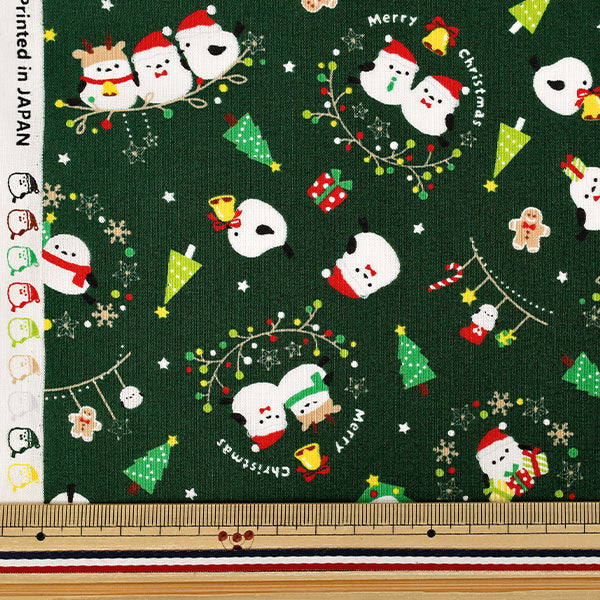 【数量5から】 生地 『スケア クリスマス シマエナガ柄 グリーン SP6516-1C』
