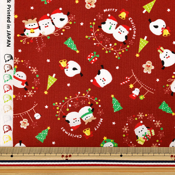 【数量5から】 生地 『スケア クリスマス シマエナガ柄 レッド SP6516-1D』
