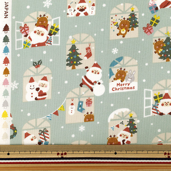 [Anzahl ab 5] Stoff "Scare Druck Weihnachts-Weihnachtsmann-Fenstermuster hellgrün SP6516-2A“
