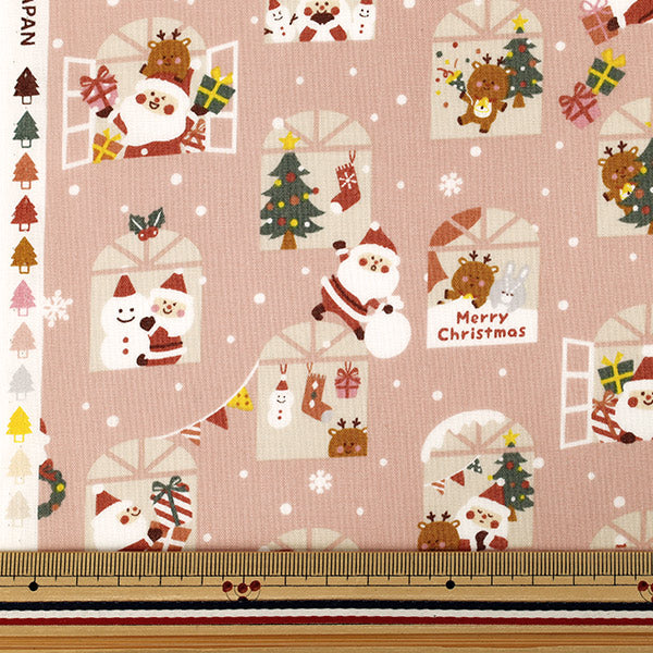 【数量5から】 生地 『スケア クリスマス サンタクロースの窓柄 ピンク SP6516-2B』
