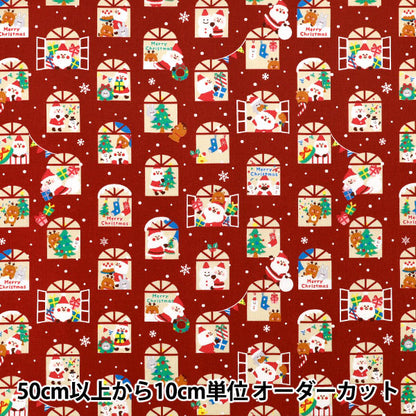 [Quantità da 5] Tessuto "tessuto ad armatura semplice Modello finestra natalizia Babbo Natale rosso SP6516-2D”