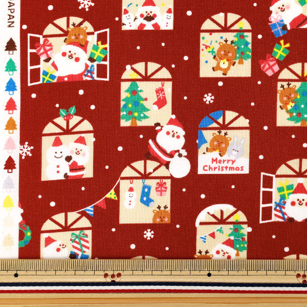 [Quantità da 5] Tessuto "tessuto ad armatura semplice Modello finestra natalizia Babbo Natale rosso SP6516-2D”
