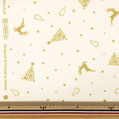 [Quantità da 5] Tessuto "tessuto ad armatura semplice Buon Natale Oro Natale Bianco AP65802-2A”