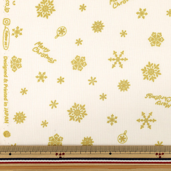 [Quantity from 5] Fabric "Scare Print Merry Christmas Gold Snowflake White AP65802-3A”