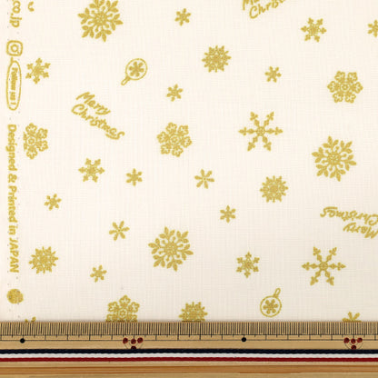 [Quantity from 5] Fabric "Scare Print Merry Christmas Gold Snowflake White AP65802-3A”