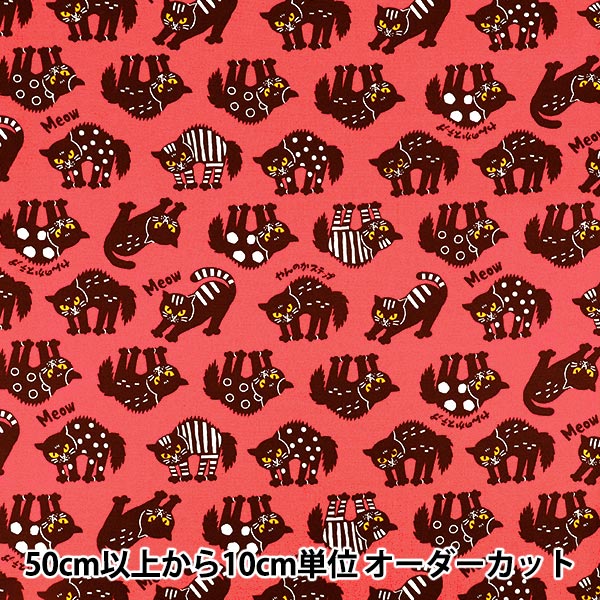 【数量5から】 生地 『オックス パキットアニマル やんのかネコ ピンク AP65901-1C』