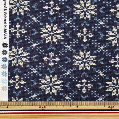 [Dalla quantità 5] Tessuto "fogliSpazzolato Snowy Nordic Snowflake Navy AP65201-1D''