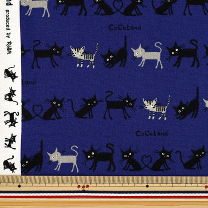 [Quantité à partir de 5] Tissu "Oxford Motif Chat Cocoland petit bleu AP1090-1C"
