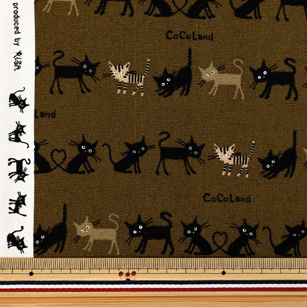 [Cantidad a partir de 5] Tela "Oxford Cocoland Gato patrón pequeño Marrón AP1090-1D"