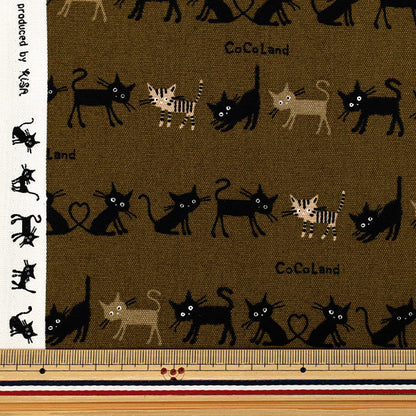 [Cantidad a partir de 5] Tela "Oxford Cocoland Gato patrón pequeño Marrón AP1090-1D"