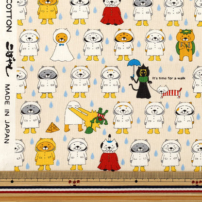 【数量5から】 生地 『コットンキャンバス 合羽ネコ クリーム KTS7194-A』 COTTON KOBAYASHI コットンこばやし 小林繊維