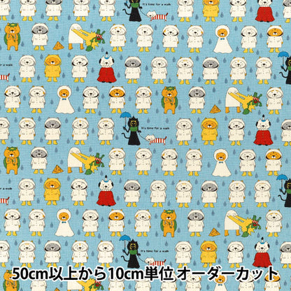 【数量5から】 生地 『コットンキャンバス 合羽ネコ ブルー KTS7194-B』 COTTON KOBAYASHI コットンこばやし 小林繊維