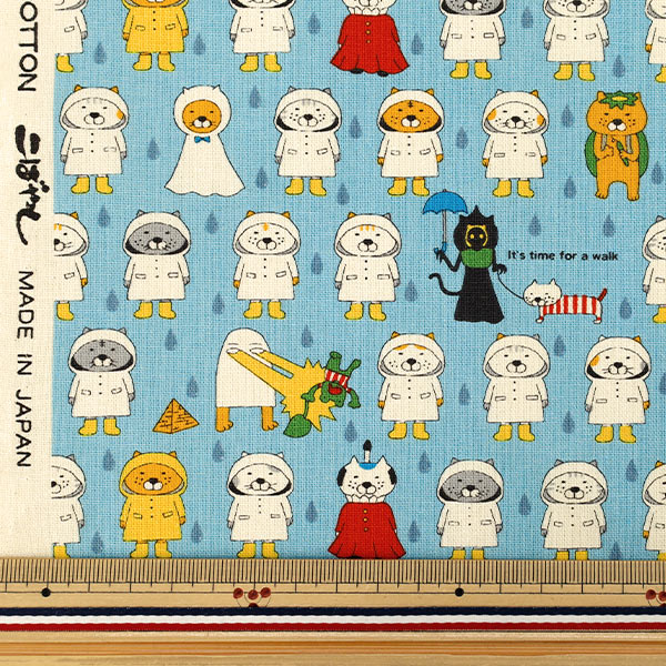 【数量5から】 生地 『コットンキャンバス 合羽ネコ ブルー KTS7194-B』 COTTON KOBAYASHI コットンこばやし 小林繊維