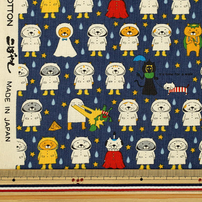 【数量5から】 生地 『コットンキャンバス 合羽ネコ ネイビー KTS7194-D』 COTTON KOBAYASHI コットンこばやし 小林繊維