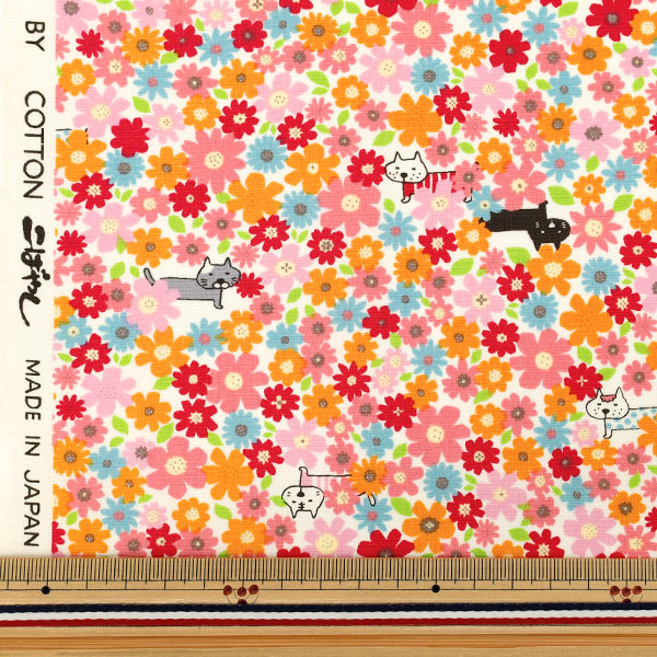 [À partir de la quantité 5] Tissu "Chat de jardin fleuri rose KTS7213-A" COTTON KOBAYASHI