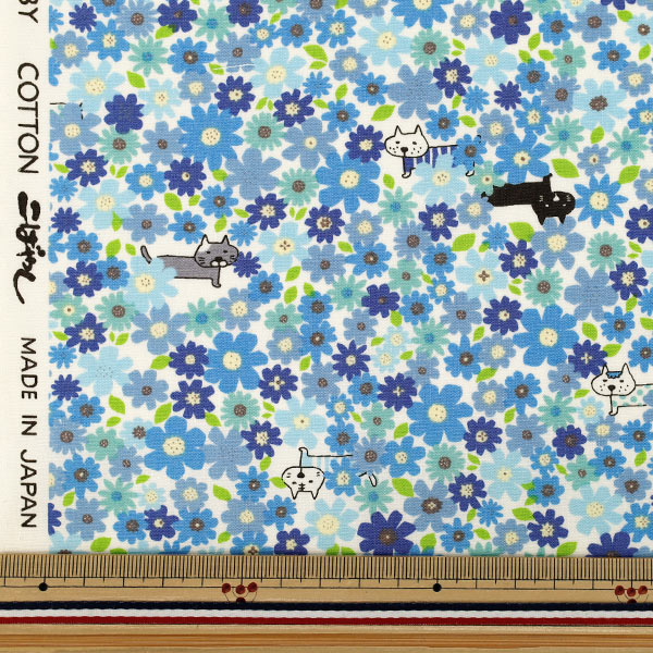 [From quantity 5] Fabric "Broad flower garden cat blue KTS7213-B" COTTON KOBAYASHI