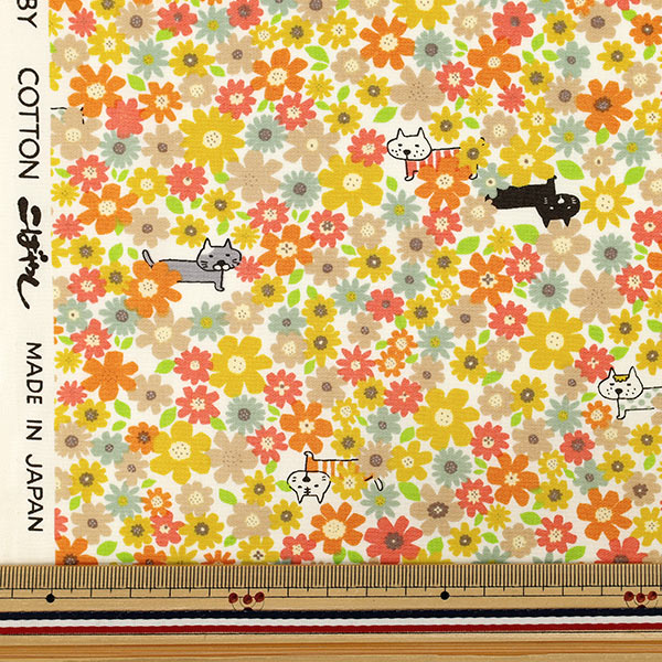 [À partir de la quantité 5] Tissu "Broad Flower Garden Cat Jaune KTS7213-C" COTTON KOBAYASHI