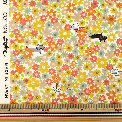 [À partir de la quantité 5] Tissu "Broad Flower Garden Cat Jaune KTS7213-C" COTTON KOBAYASHI